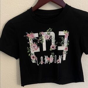 Friends Not Food (FNF London) Black Floral Crop Top - Small, 100% Cotton, Vegan